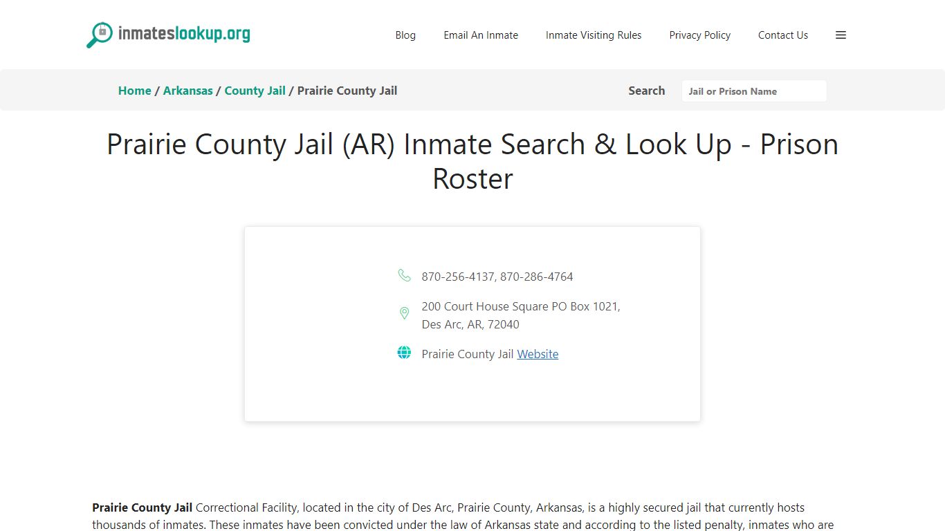 Prairie County Jail (AR) Inmate Search & Look Up - Prison Roster