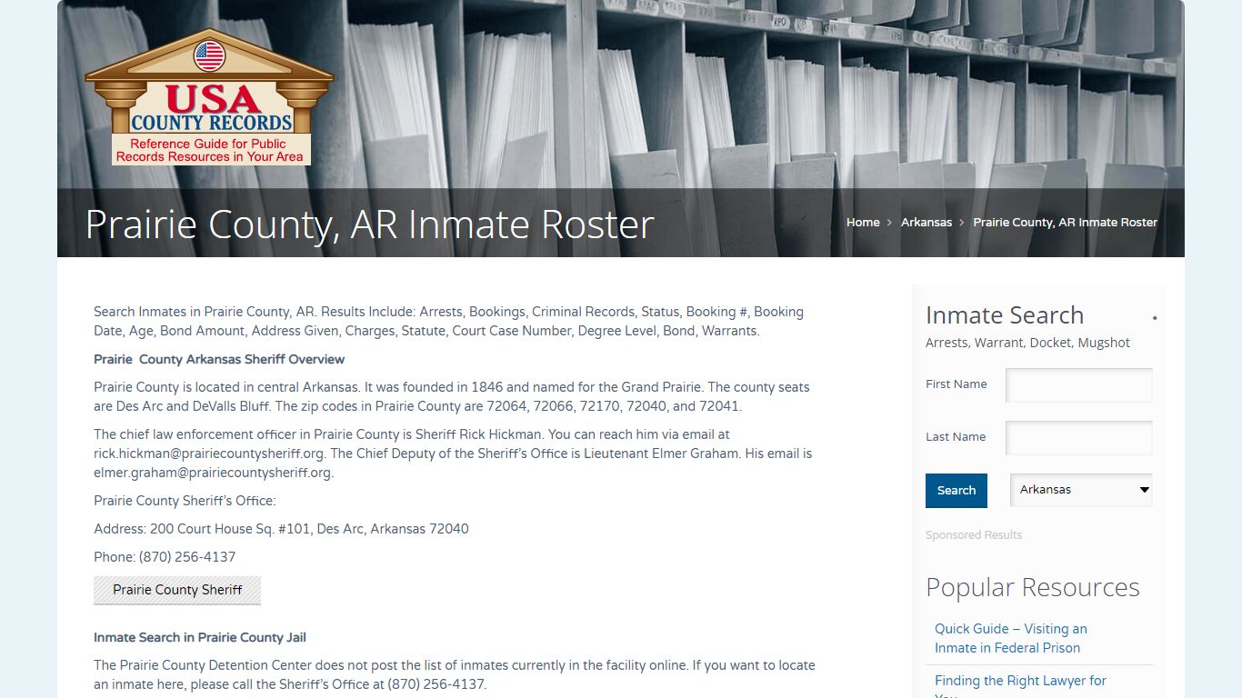 Prairie County, AR Inmate Roster | Name Search